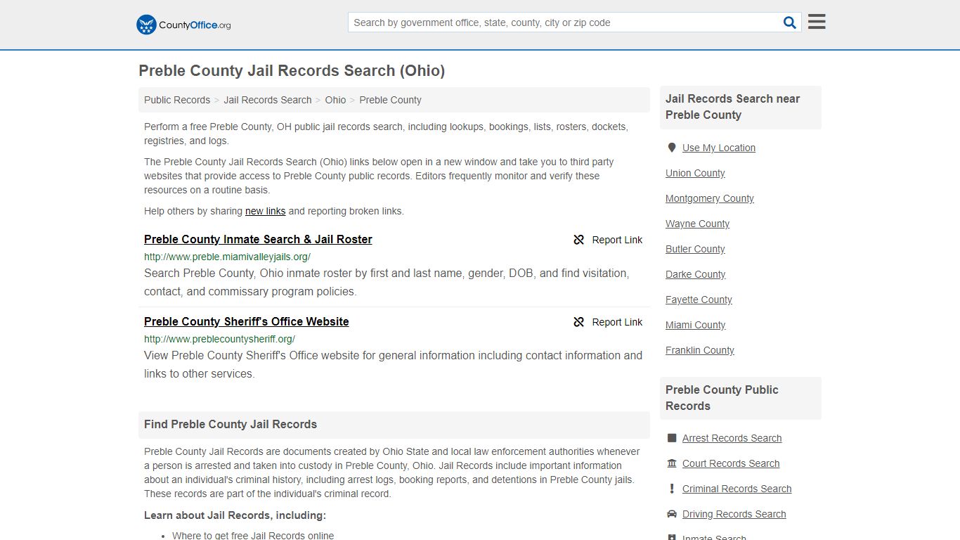 Jail Records Search - Preble County, OH (Jail Rosters ...